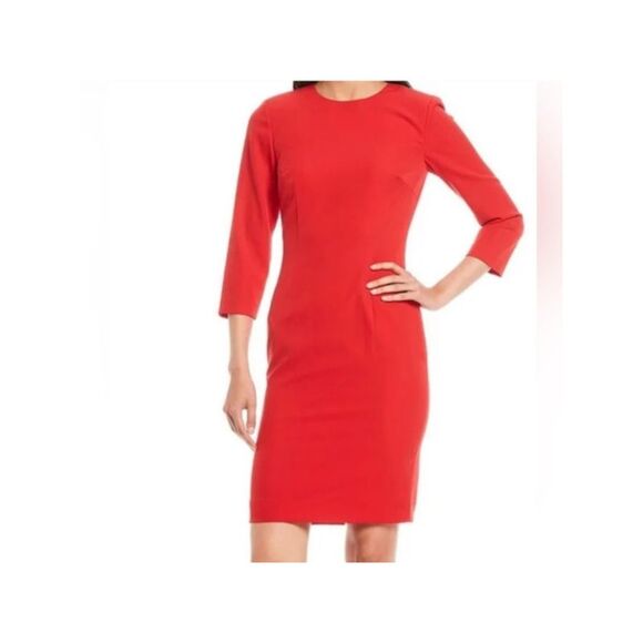 ANTONIO MELANI Dresses & Skirts - ANTONIO MELANI Womens Red 3/4 Sleeve Above The Knee Wear To Work Sheath Dress 0